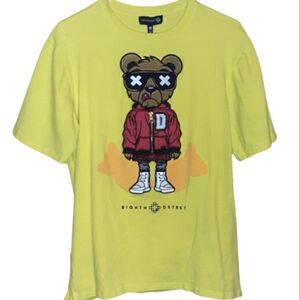 8ighth Dstrkt Tee Shirt Bear Hoodie Zipper Size XL Yellow